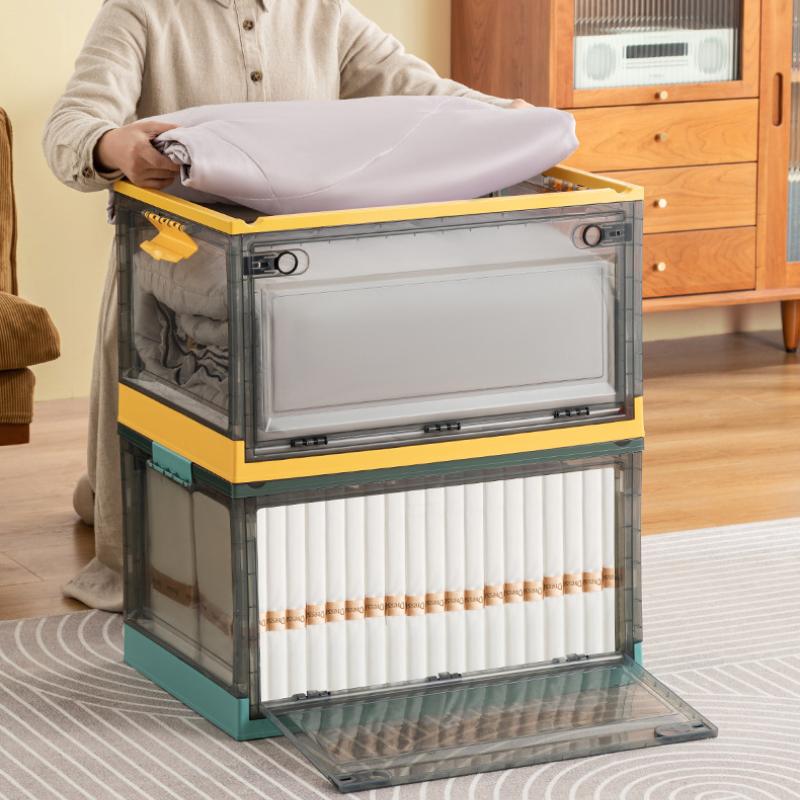 Складной ящик для хранения с крышкой и шкивами. Шкаф для хранения можно штабелировать.