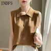 INDFS Women's Fashion Casual Fall Winter Solid Color Print Sleeveless POLO Neck Sweaters