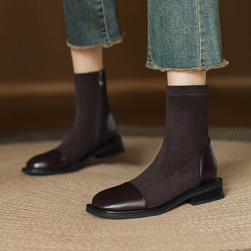 Krazing Po микрофибра Флок Зима Круглый носок Размер 33 Ботильоны Челси Размер 43 Молния Мода Низкий каблук Стрейч Ботильоны