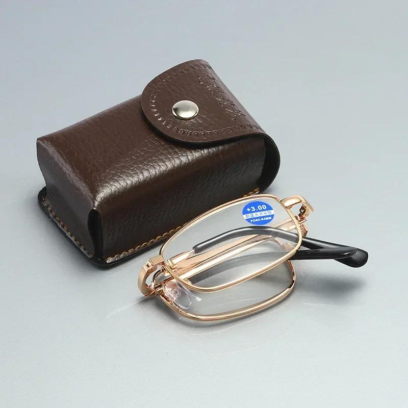 Portable Metal Folding Reading Glasses Ultra Lightweight Men Business Presbyopic Eyewear Comes with A Case Power +1.0 To +4.0