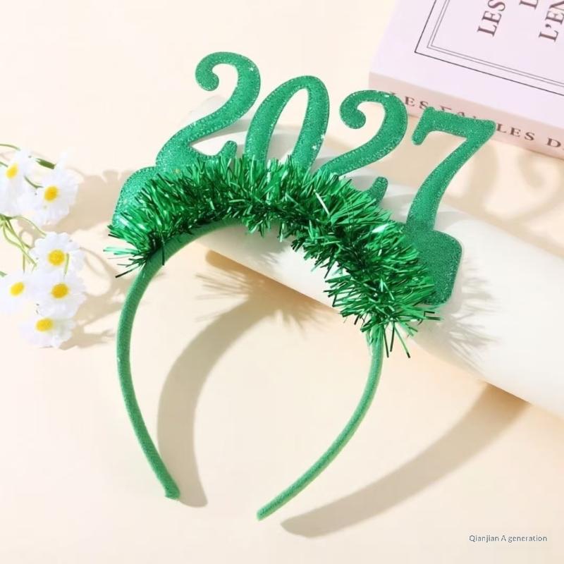 2027 С Новым Годом Повязка на Голову Рождественские Цифры Повязки Блестки Пайетки Обруч для Волос Вечерняя Вечеринка Резинки для Волос Реквизит для Вечеринки