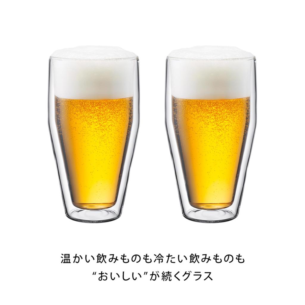 BODUM Glass Cup Tumbler TITLIS Double Wall Glass 450ml Set of 2 Heat and Cold Retention Double Walled Heat Resistant Glass Microwave Safe Oven Safe