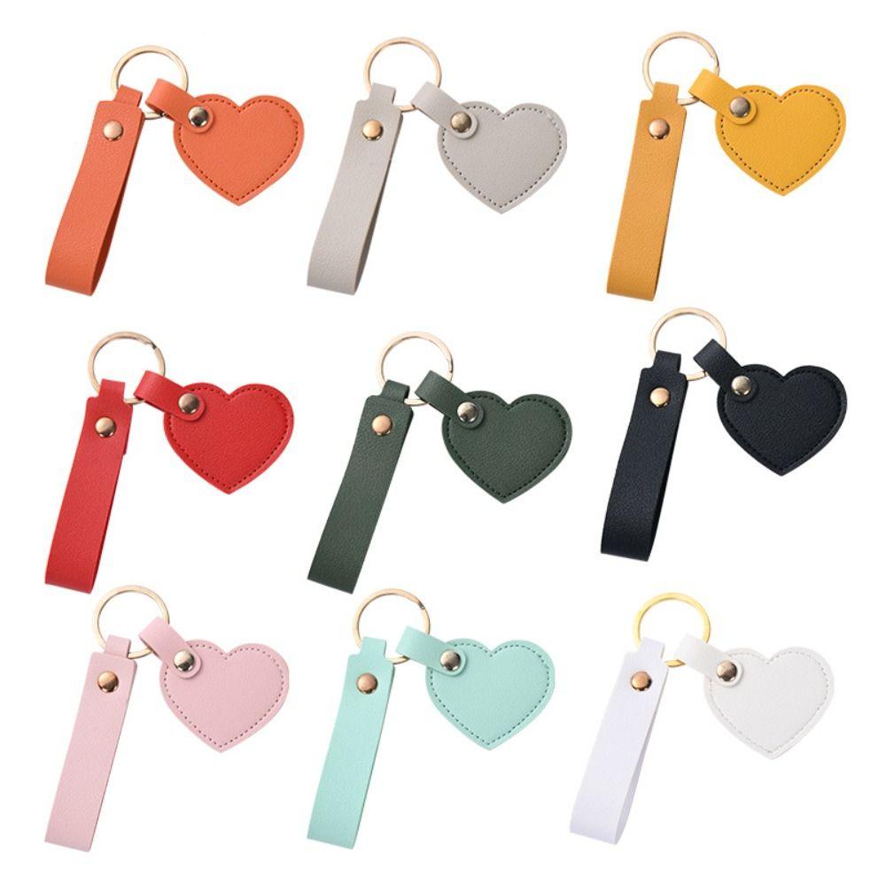Solid Color Leather Heart Keyring PU Colorful Pendant Fashion Heart Shape Keychain  Unisex