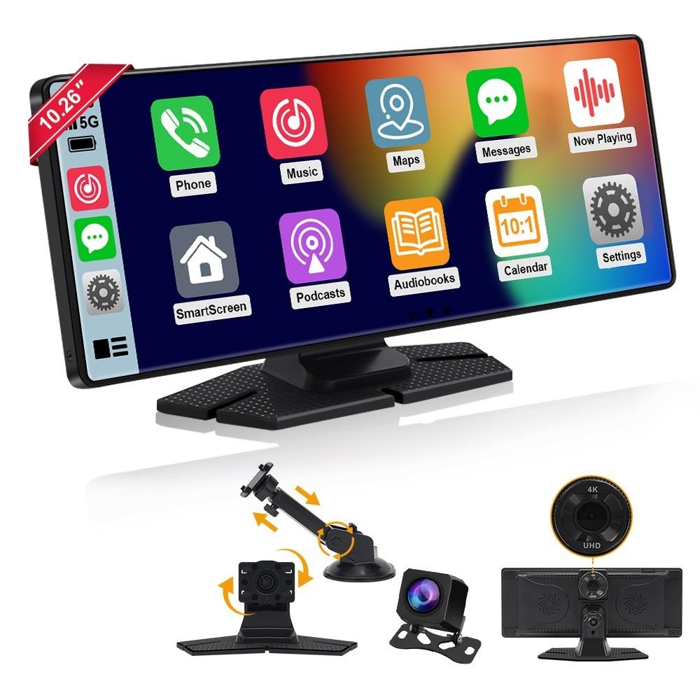 4K HD 10,26 "беспроводной автомобильный навигатор Carplay с двойной записью, видеорегистратор высокой четкости