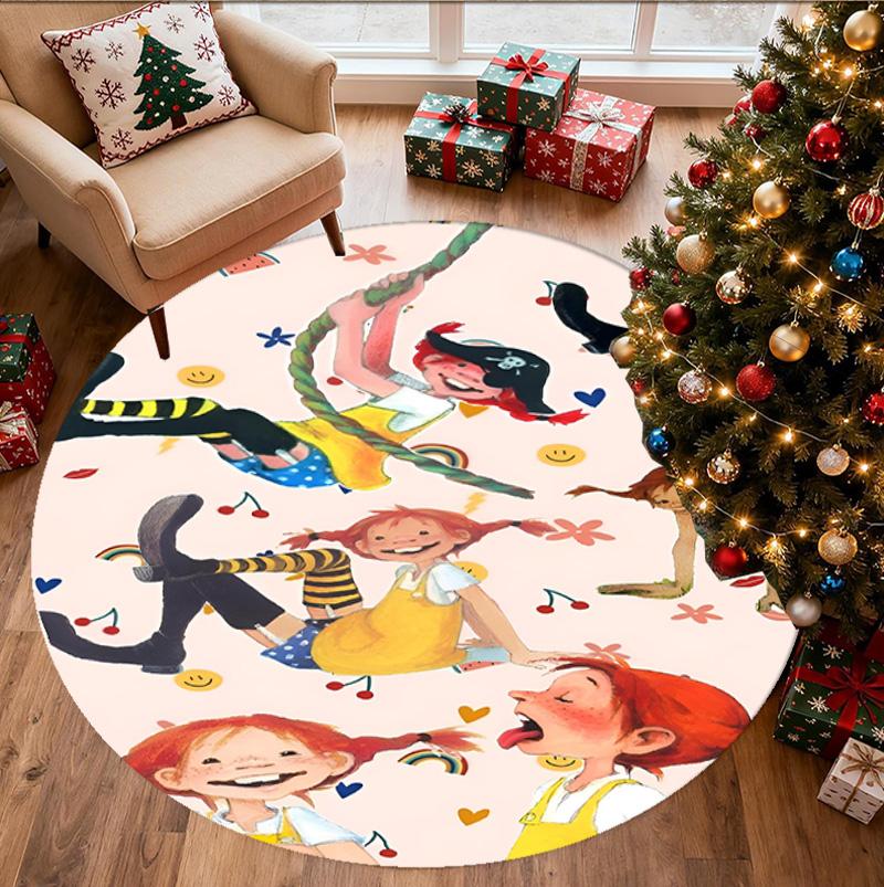 Pippi Longstocking Pattern Round Rug, Indoor/Outdoor Mat, for Picnic, Gameroom, Bedroom, Office, Living Room, Home Decor Carpet, Birthday Gift