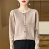 Wholesale Korean Color Button Cropped Round Neck Sweater Women Spring Autumn Versatile Knit