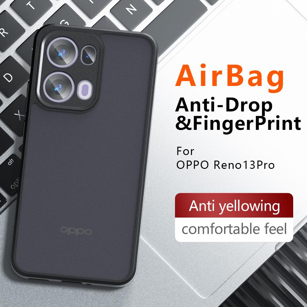 Для OPPO Reno 13, Reno 13 Pro Чехол Противоударный Матовый на ощупь Матовый PC+TPU Защита от отпечатков пальцев Прозрачная крышка для Reno13