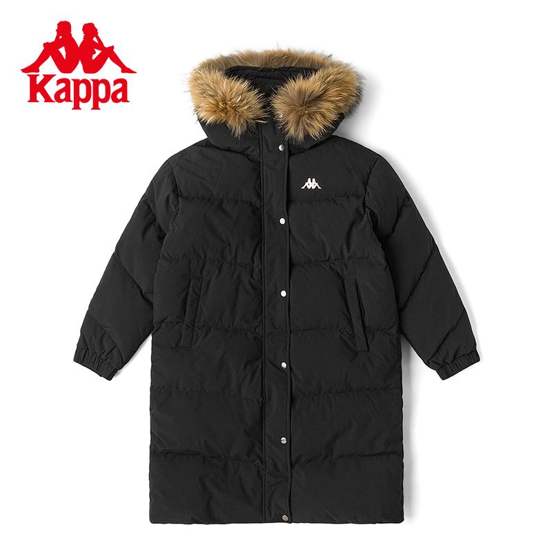 Kappa long down jacket, new women's winter hooded down jacket, cold resistant bread jacket
