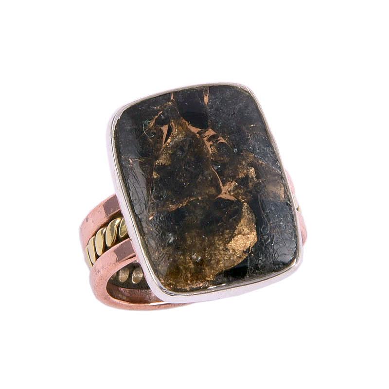 Natural Black Copper Turquoise TwoTone 925 Sterling Silver Jewelry Ring S.6 B2N73