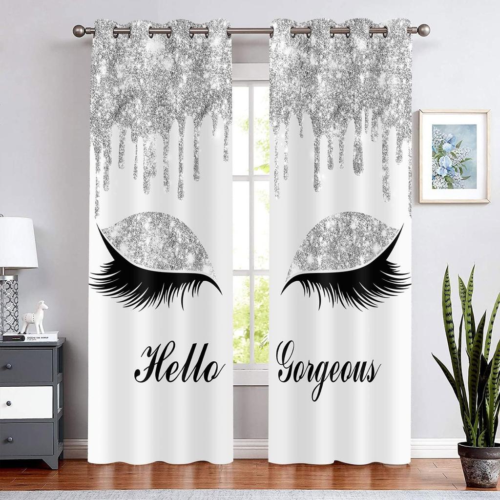 Hello Gorgeous Unicorn Eyelash Print Curtain for The Bedroom Custom,Suitable for Decor Curtains Living Room