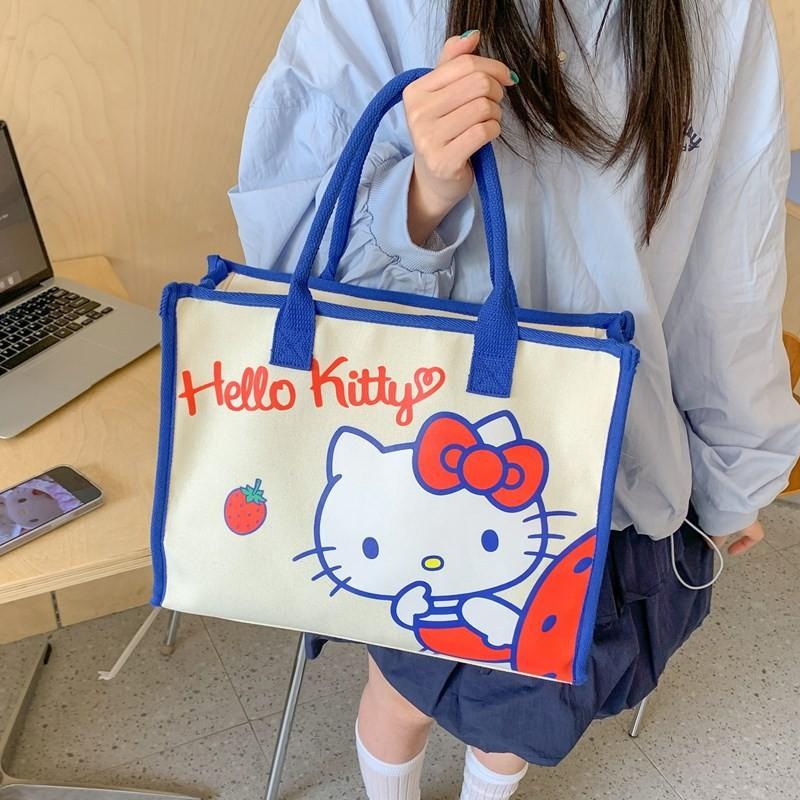 Hello Kitty Kuromi Cinnamoroll My Melody Pochacco Pattern Canvas Tote Bag For Students And Commuters With Large Capacity