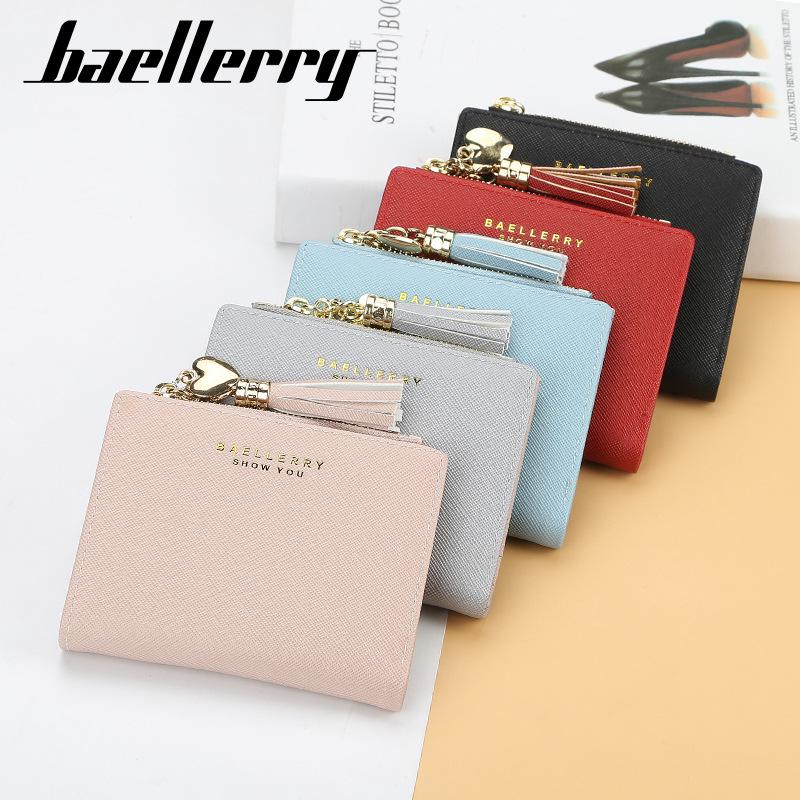 Женский короткий кошелек Baellerry на молнии, кошелек для монет, корейский стиль, модный кошелек, бумажник из искусственной кожи, визитница с кисточкой