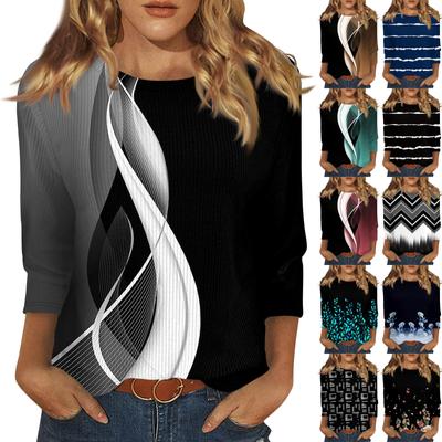 Женская модная повседневная футболка с круглым вырезом и рукавом три четверти с принтом, топ