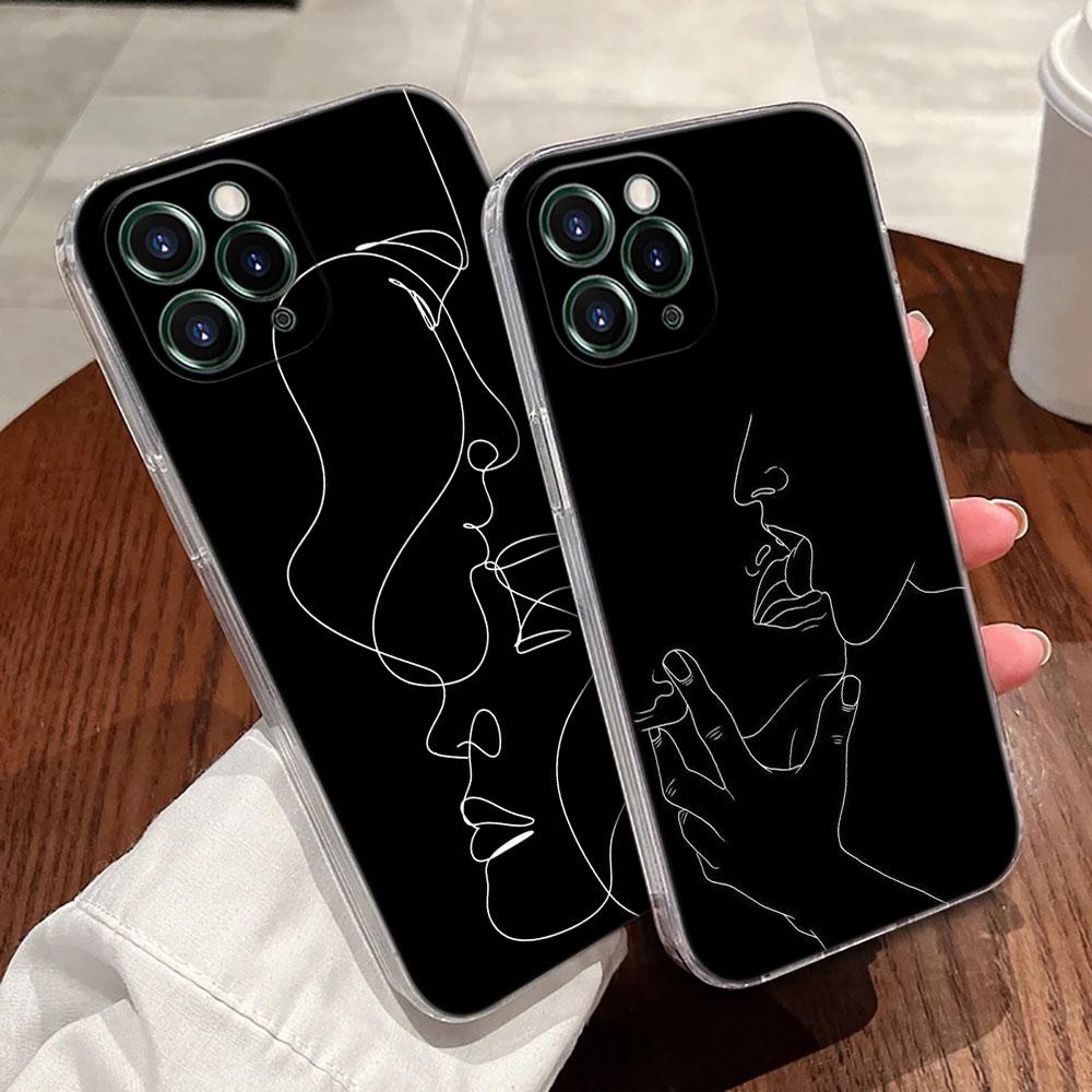 Сексуальный Чехол с Линейным Рисунком Влюбленная Пара Поцелуй Для Apple iPhone 17 16 15 14 13 12 11 Pro Max 16 Plus 16E 17Air 17Pro Чехол для Телефона Силиконовый