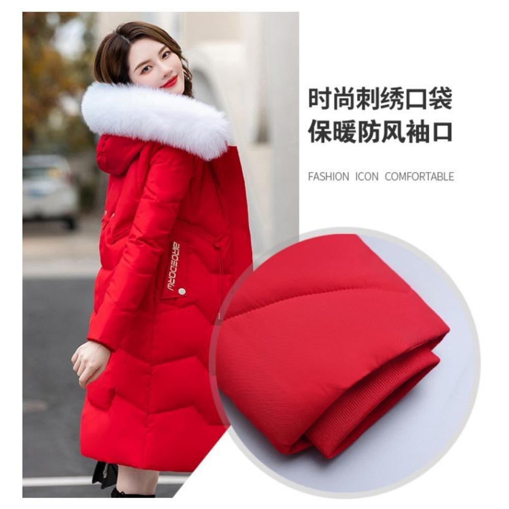 Пуховик женский средней длины и длинный новый приталенный с меховым воротником теплый пуховый утолщенный зимний