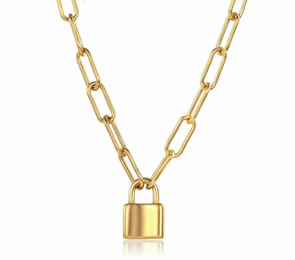 Любители золотого/серебряного цвета из нержавеющей стали скрепка Rolo Link Lock кулон ожерелье колье