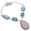 Rose Quartz, Topaz Gemstone 925 Sterling Silver Jewelry Necklace 18"