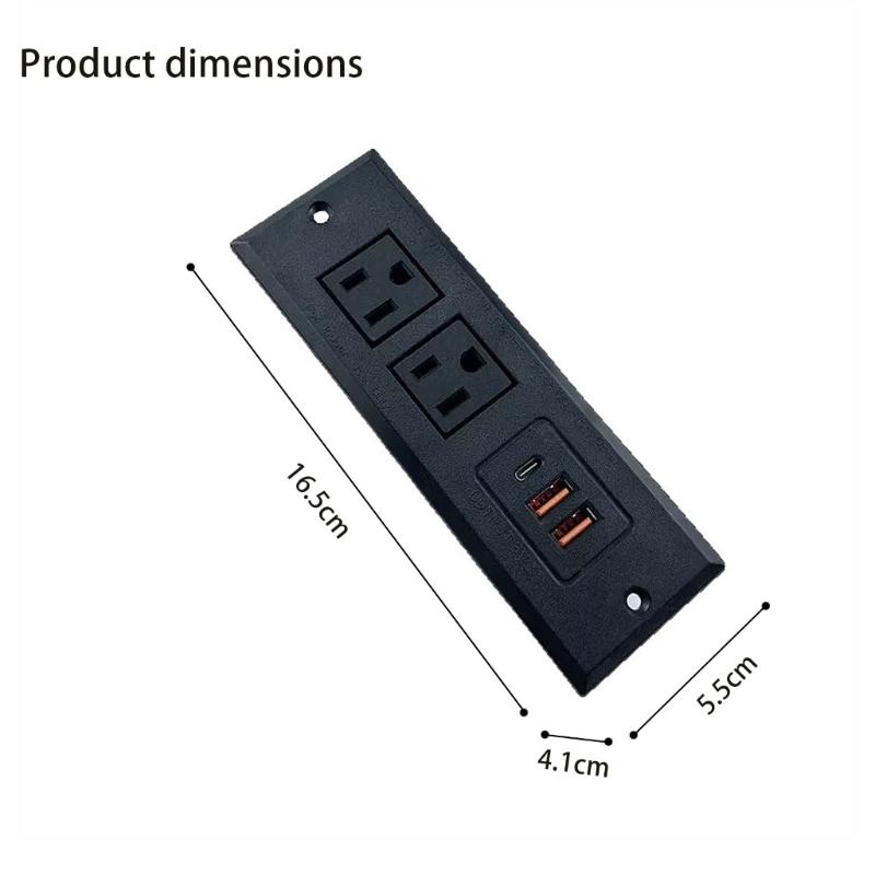 Desktop Embedded Outlet Featuring Easy Access 2 110V Socket Double USB 1Type C Port 110V Charging Solution