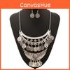 Vintage Carved Coin Tassel Necklace With Alloy Material And Layered Chain Design