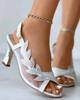 Sandals Slingback Peep Toe Leaf Pattern Rhinestone Wedding Guest Shoes Women High Thick Heel Mesh Ladies Sandals Fish Mouth