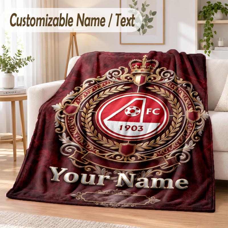 Custom Text Flannel Blanket Aberdeen FC Print Warm Cozy Blanket Home Sofa Bedding