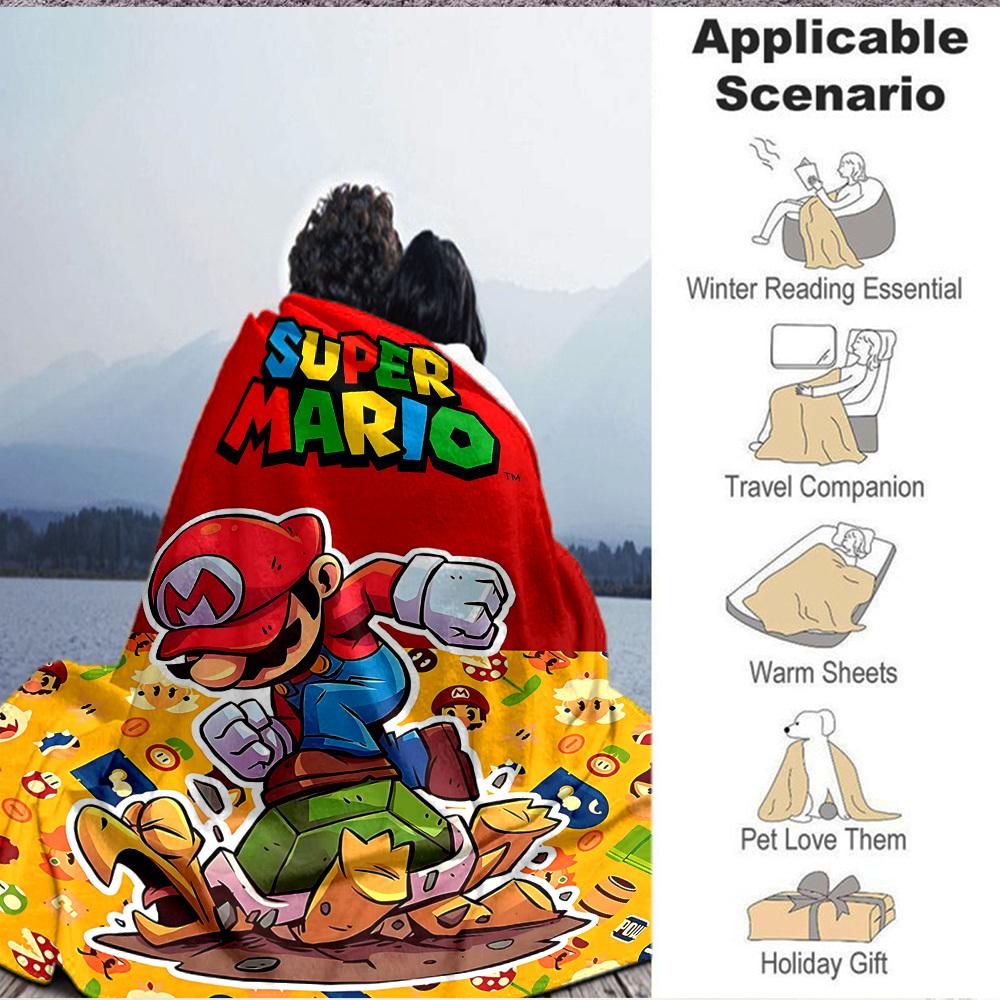 1pc Mario Adventure Cozy Print Blanket Lightweight Warm Flannel Throw Blanket For Sofa, Bed, Living Room