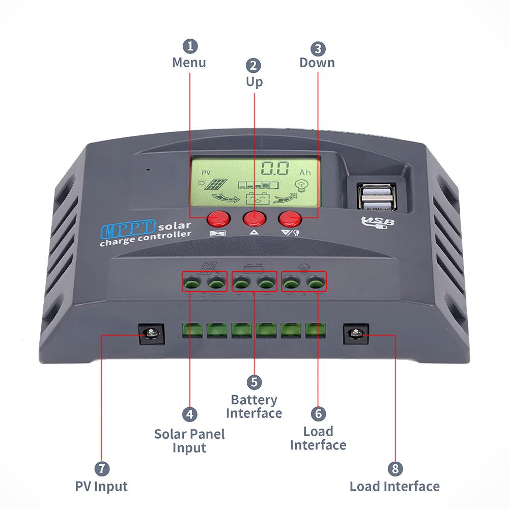 12V24V MPPT контроллер солнечной зарядки 50VDC фотоэлектрический регулятор цветной экран для Lifepo4 GEL свинцово-кислотный литиевый аккумулятор