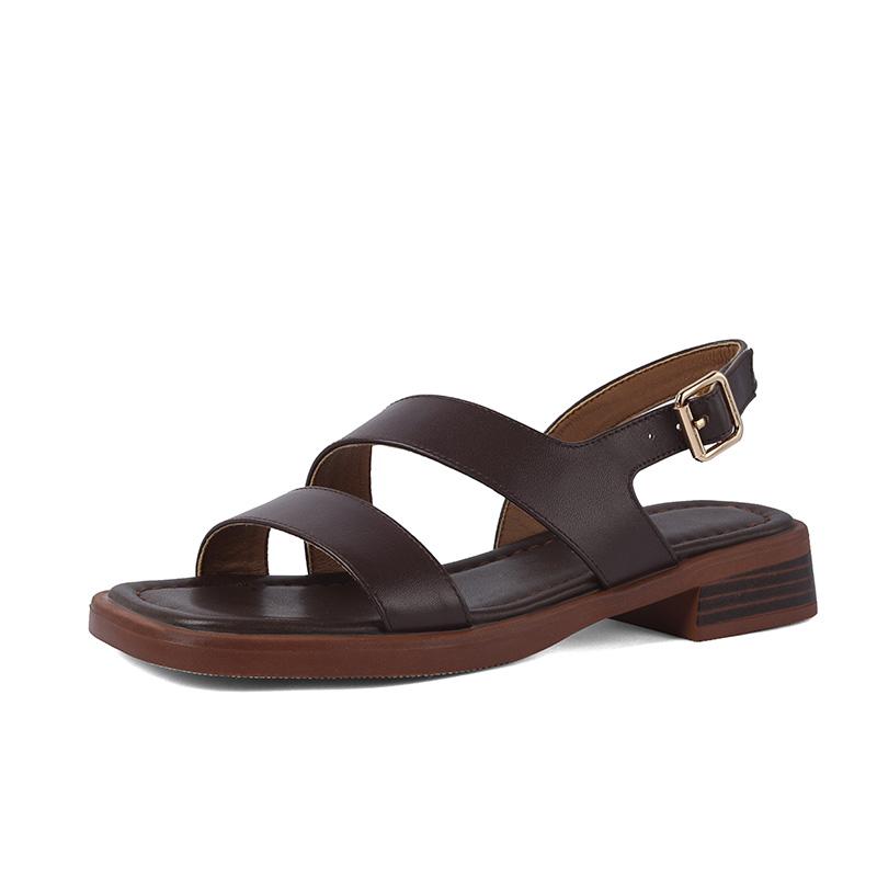 2024 Новые женские сандалии в стиле ретро-гладиаторы, повседневные туфли-лодочки из натуральной кожи на низком каблуке, офисная женская обувь, женская летняя мода, лаконичная