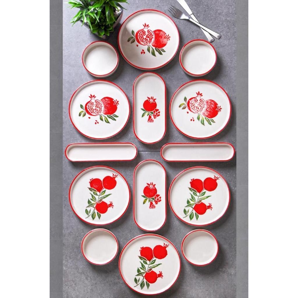 14 Piece Stackable Lemon Pattern Breakfast Set For 6 Persons Handmade Special Design Breakfast Set