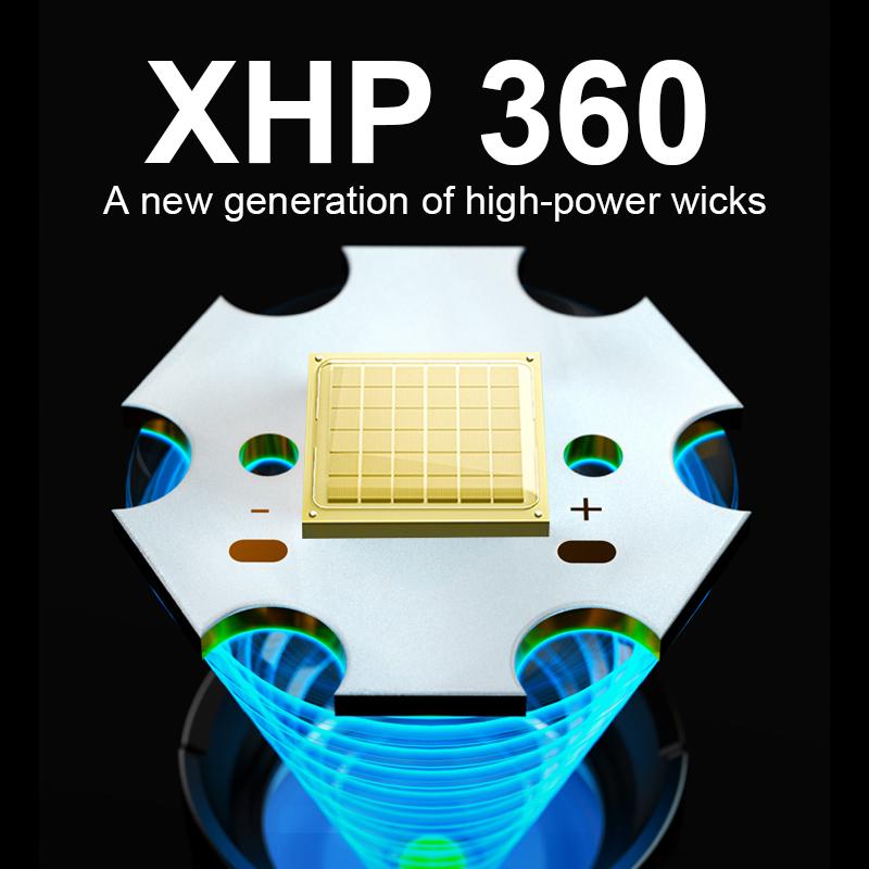 2024 Newest XHP 360 Super Bright High Power Flashlight Rechargeable 26650 Torch Outdoor Lighting Fishing Lantern Camping Light