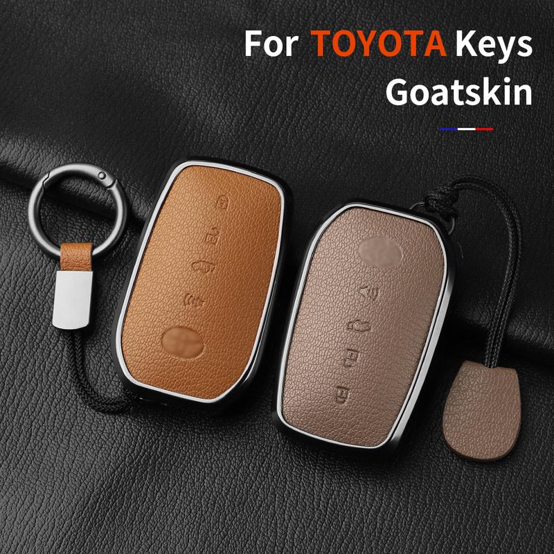 Metal And Goatskin Car Key Case Cover For Toyota Sequoia Cross Fortuner Prius Venza Alphard Vellfire Sienna Tundra Mirai Yaris