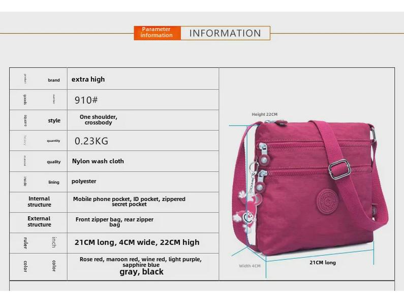 Versatile Lightweight Water-Repellent Nylon High-Top Shoulder Messenger Bag