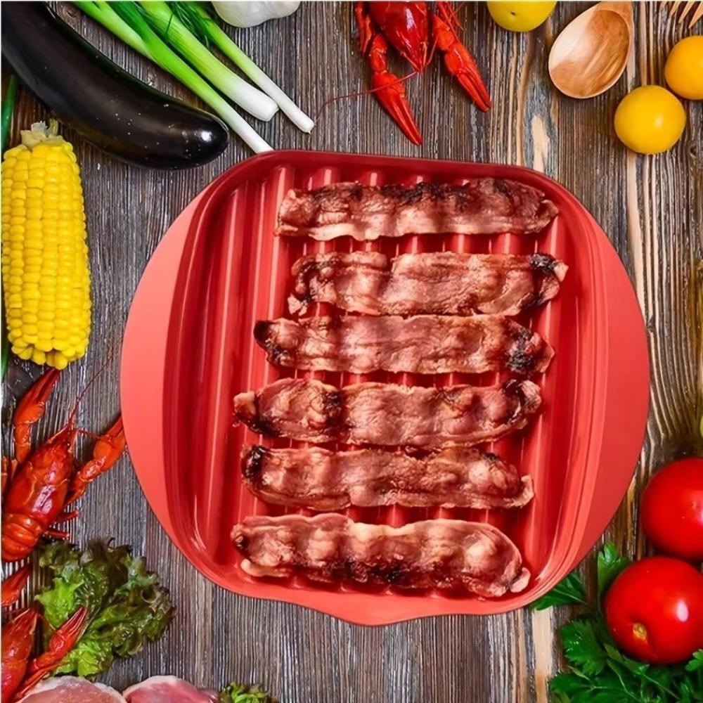 Red Microwave Bacon Pan Wave Anti-stick Design Microwave Bacon Cooker  Breakfast