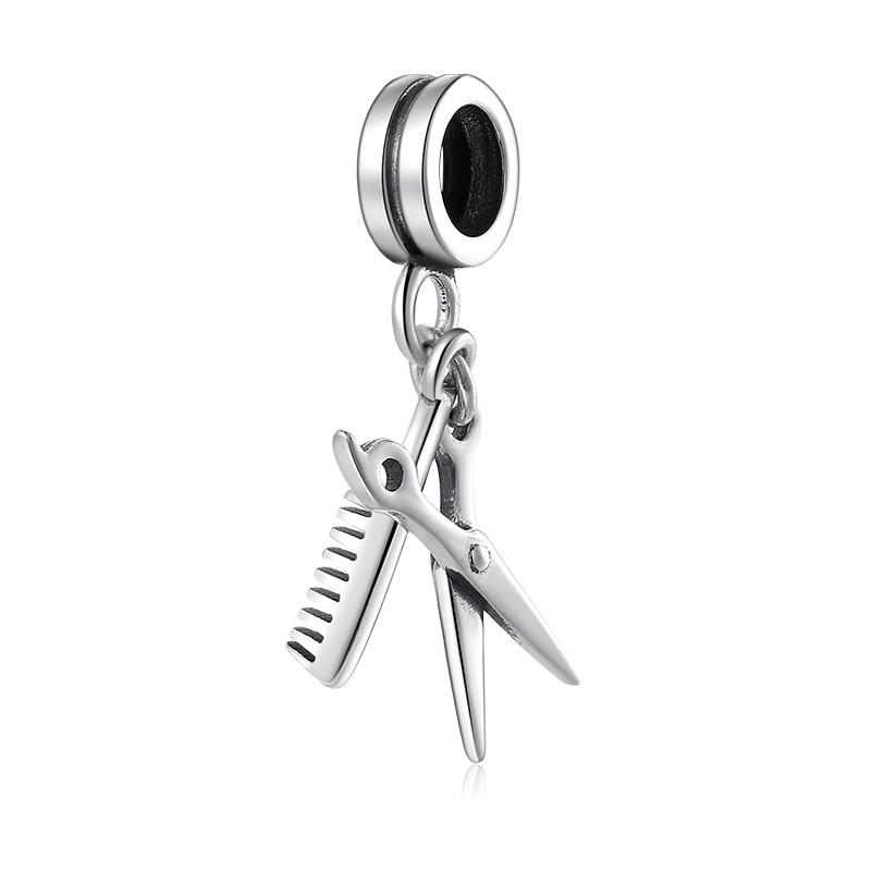 Fashion Modeling Sterling Silver 925 Scissors And Comb Charms Pendants Fit Designer Original Necklace Bracelet Beads Jewelry
