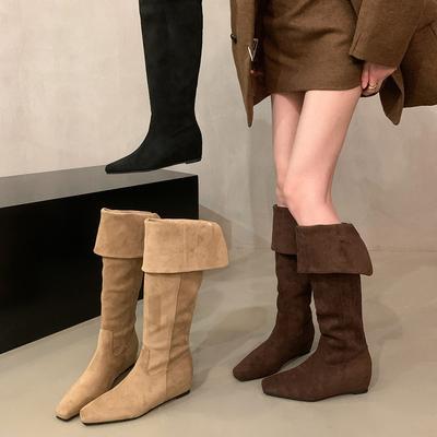 Женские осенне-зимние ретро складные сапоги-чулки на скрытой платформе, высокие сапоги-рыцари
