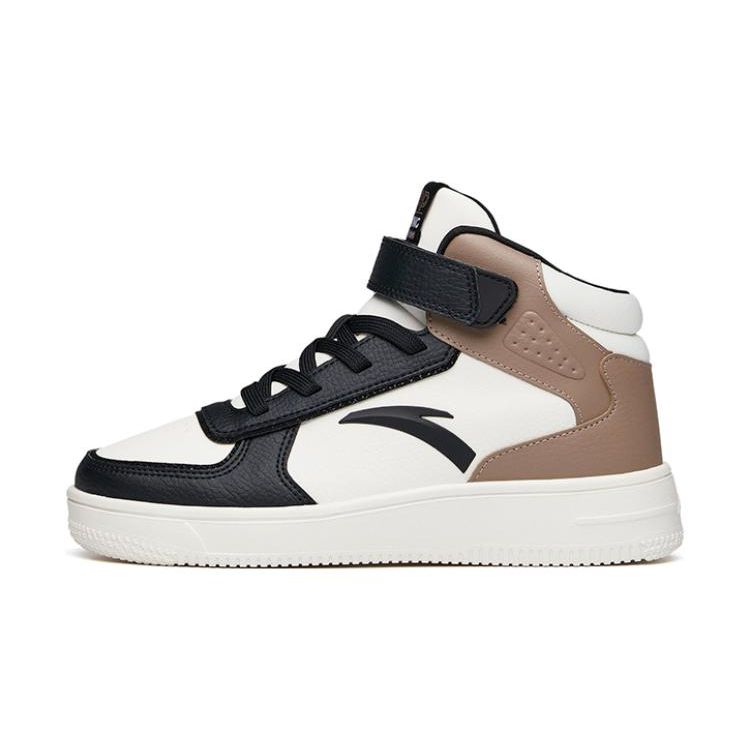 Anta Lightweight Durable Non-Slip High-Top Skate Shoes Kids Sneakers White Black Brown A33038010H-8