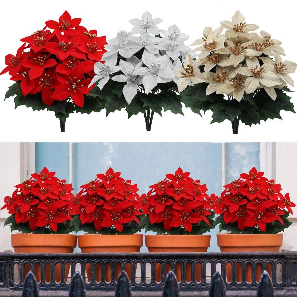 1/3pcs Plastic Plants Christmas Artifical Flowers with 5 Forks Reusable Simulated Flowers Bouquet Creative Christmas Ornaments