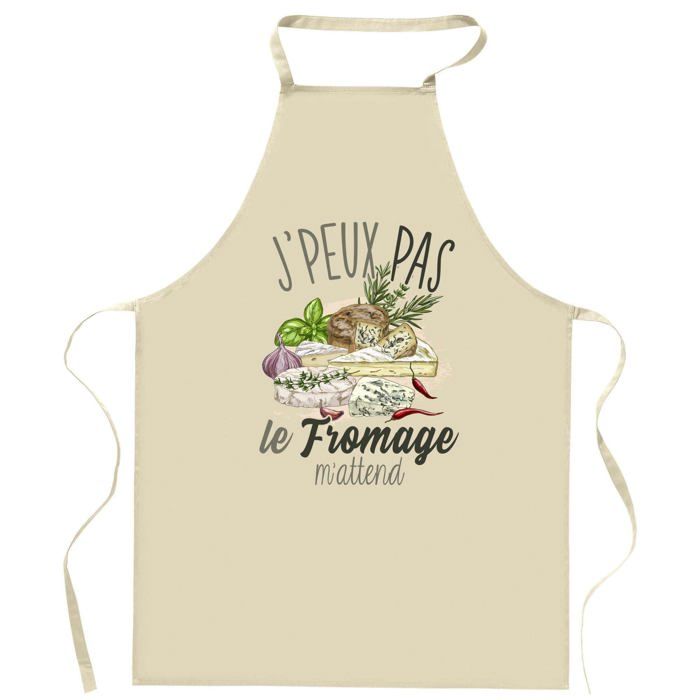 Tablier de cuisine - fromage J'peux pas - Coton résistant - Impression DTG France - Liens ajustables