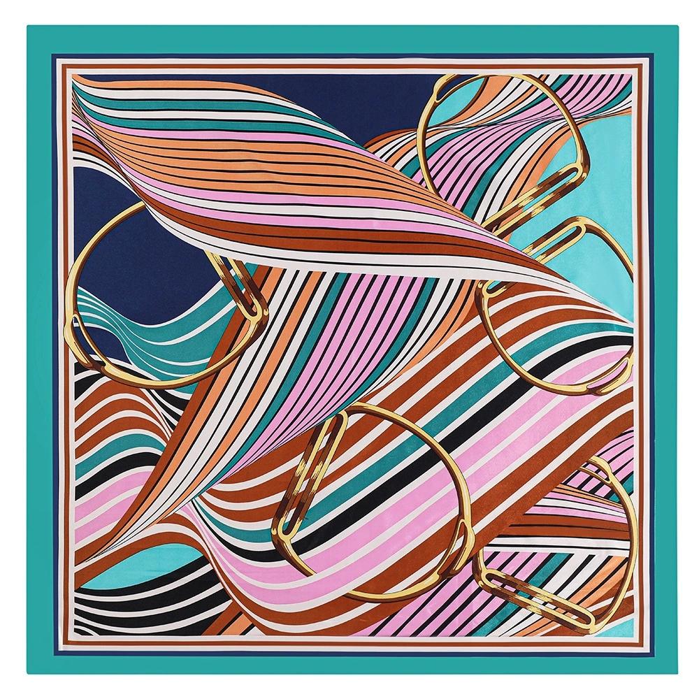 90*90cm Women Geometric Stripes Printed Small Square Scarf Foulard Hijabs For Tourist