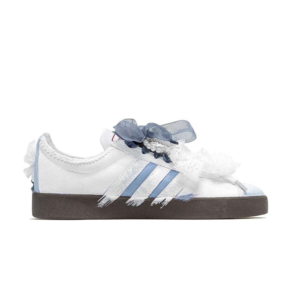 Adidas VL COURT 2.0 Prayer Flower Trust Slip Resistant Cushioning Low top Skateboard Shoes Unisex Blue Brown HQ1802(Team821-)