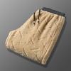 Winter Men Pants Thick Fleece Drawstring Elastic Waist Heat Retention Zipper Pockets Solid Color Warm Sport Travel Work Trousers