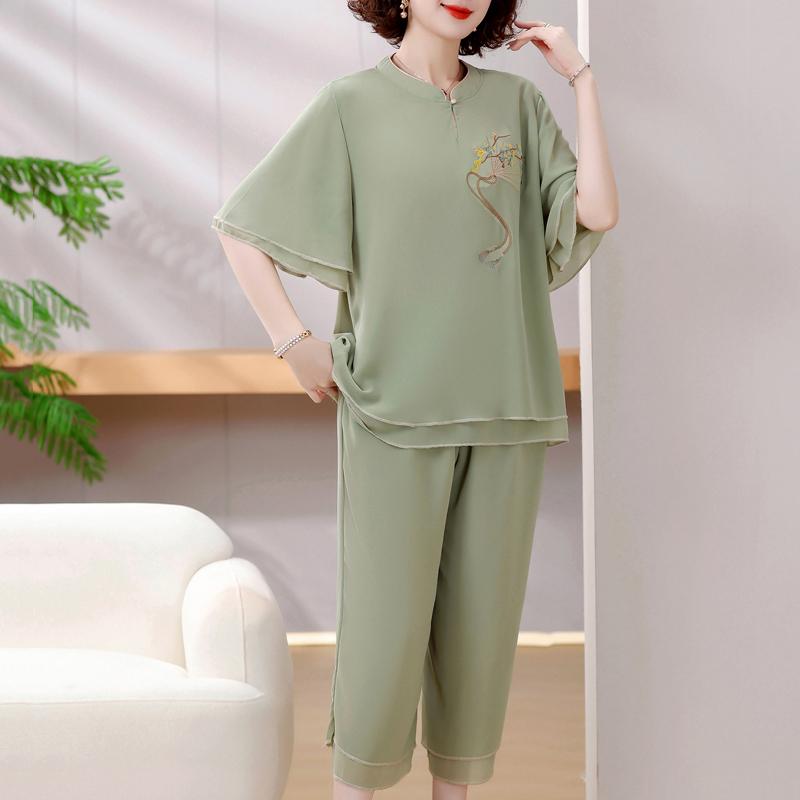 4XL-8XL Большие размеры Шифон Комплекты из двух предметов Женские летние элегантные летние комплекты одежды для женщин Брюки Комплекты повседневные блузки больших размеров