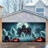 1 item, Halloween welcome garage door banner, a group of ghost castle-themed 2D digital polyester canvas.zyc