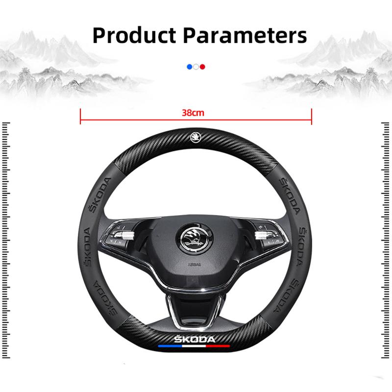 HIAQ2 Car Steering Wheel Cover Carbon Fiber Pattern Accessories For Skoda Superb Octavia Rapid Kodiaq Kamiq Fabia Enyaq iV Scala Karoq