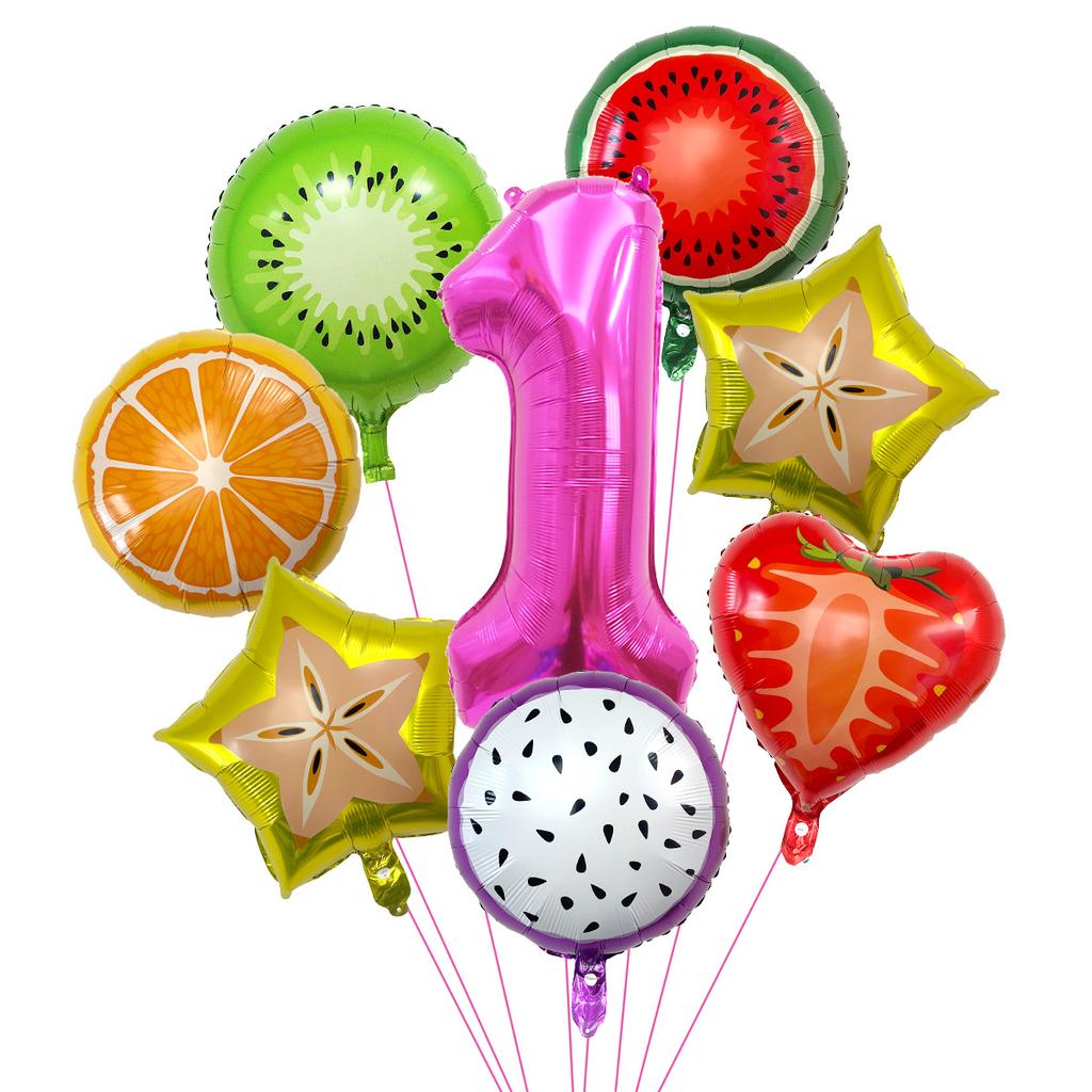 Fruit Theme Party Watermelon Orange Aluminum Film Balloon Set Children'S Birthday Party Arrangement
