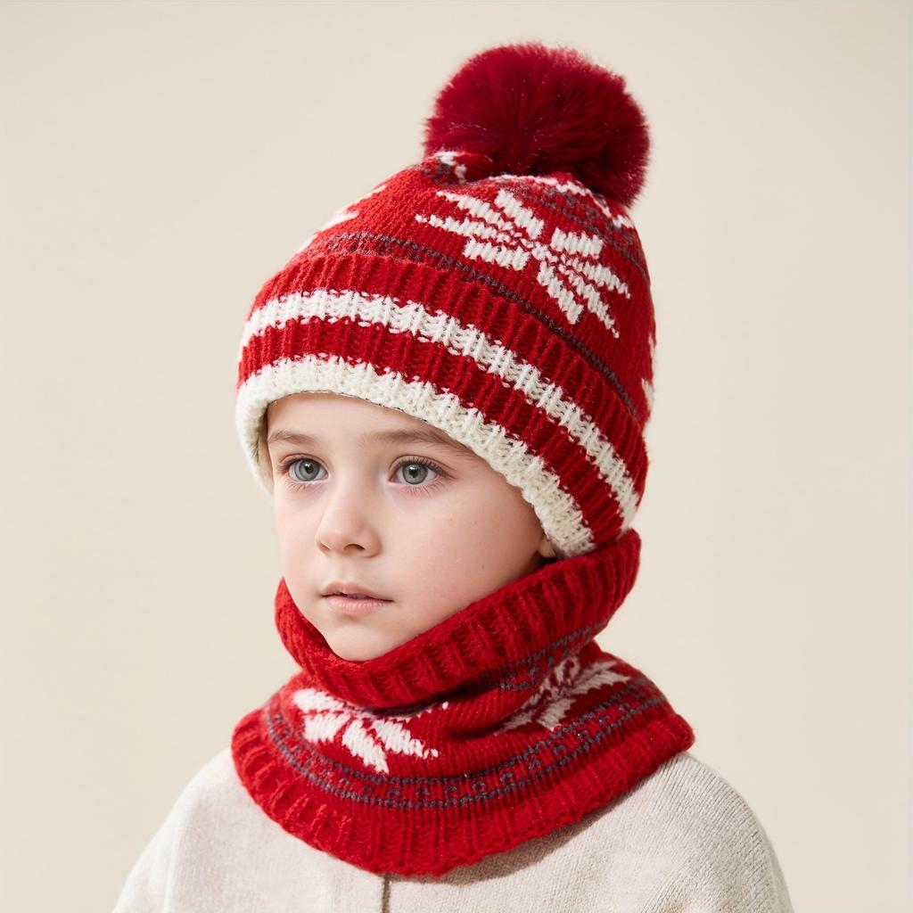 Jacquard boys and girls two-piece set autumn and winter scarf warm new baby hat children's hat