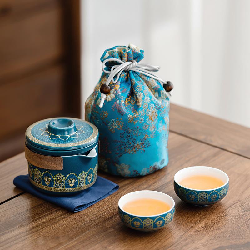 Tea set storage gift bag Chinese travel express cup Yanhe hand grab pot travel camping tea Guochao business printing