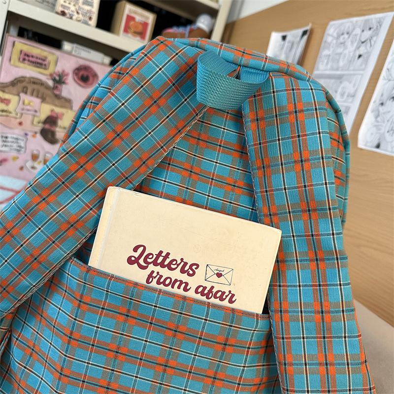 Клетчатый студенческий школьный рюкзак женский легкий вместительный