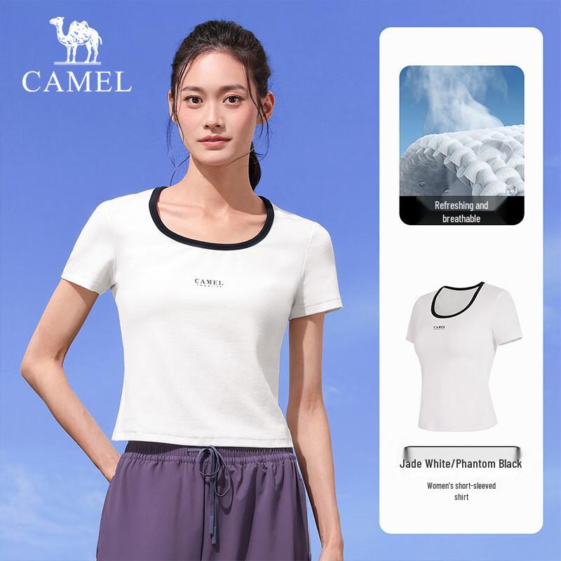 Camel Женская спортивная футболка с квадратным вырезом, на ощупь как хлопок