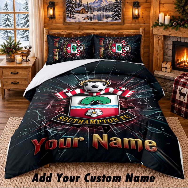 Southampton FC Pattern Bedding 3Pcs Set Custom Name, Bed Sheet And Pillowcases For Home Bedroom